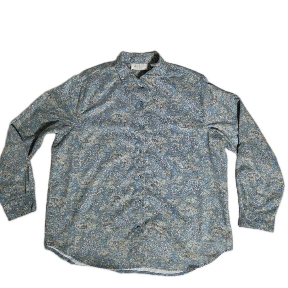 Lemon Grass Womens XL Faux Suede Paisley Button Front Shirt Blue Western Top EUC